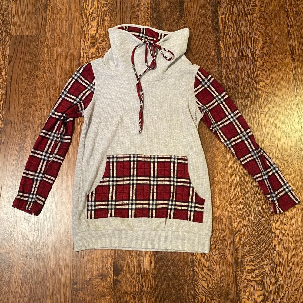 Cowl Neck Plaid Sweater